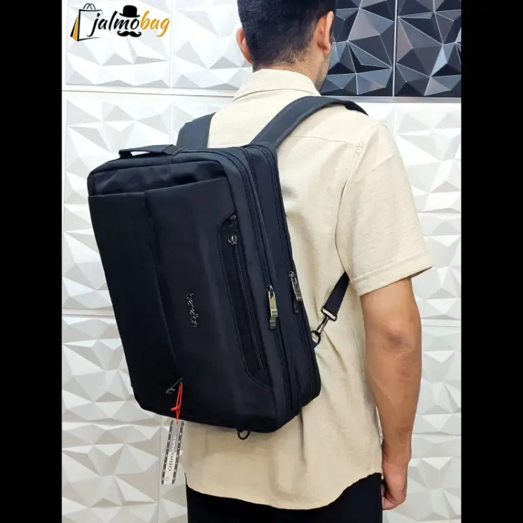 کیف اداری لپتاپی 3 کاره بنلتون جنس دیبا ضخیم مشکی