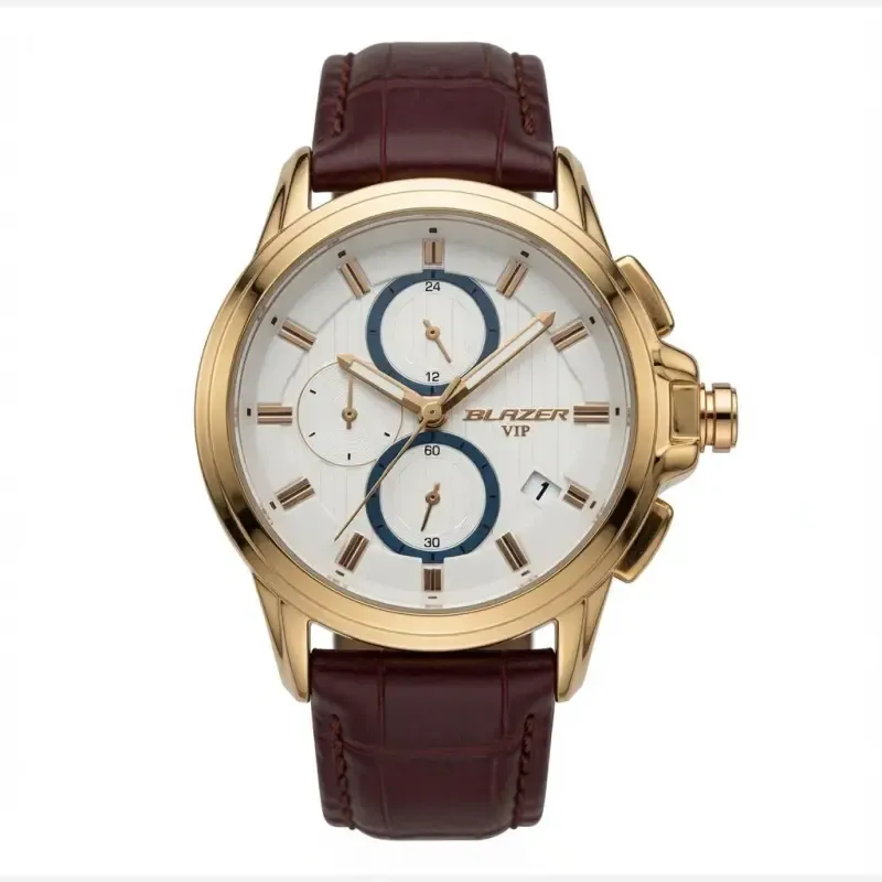 ساعت مچی زنانه رزگلد صفحه سفید بند چرمی طرح سه موتور با تقویم و موتور ژاپنی