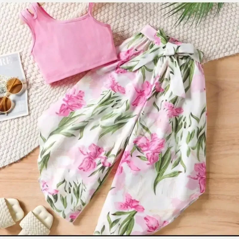 ست تابستانه دخترانه کراپ تاپ و شلوار بوگاتی سایز 2 تا 8 سال